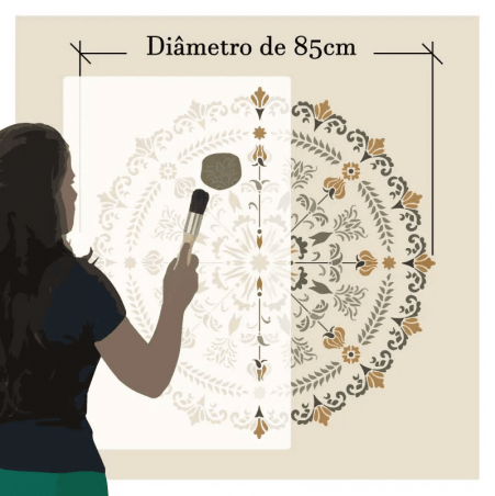 Stencil Decor 1/2 Mandala Porto - Total Aplicado 90x90cm