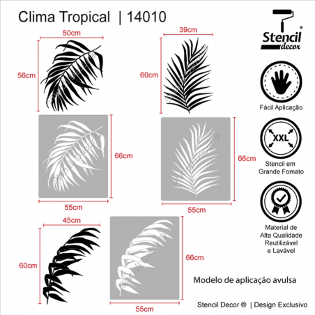 Stencil Decor Folhagem Clima Tropical (Kit-3-stencils) para parede