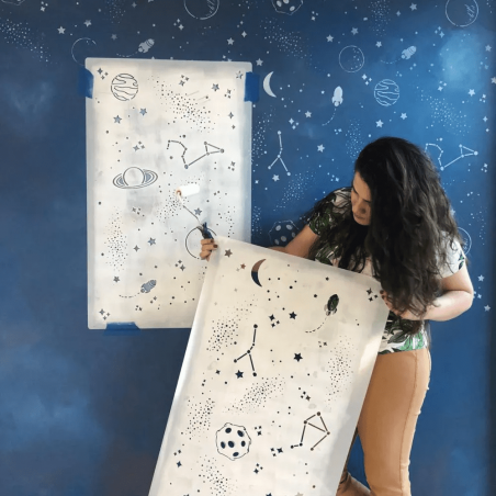 Stencil Decor Infantil Planetinhas ( 2 Layers 90x55cm ) para parede